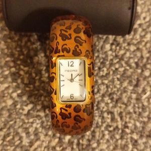 Pedre animal print brown resin clip cuff bracelet womens watch